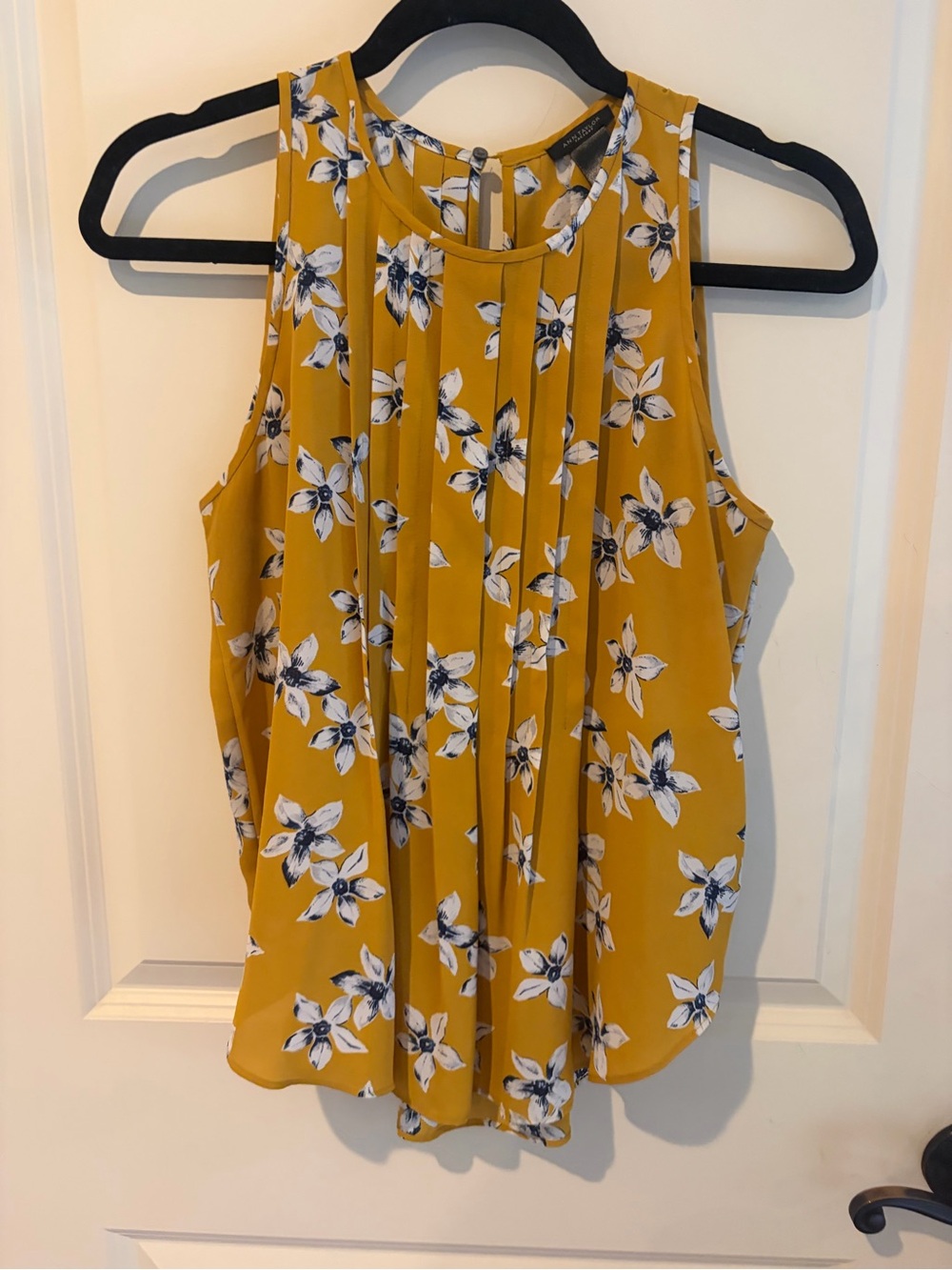 Ann Taylor Factory Mustard Floral Pleated Sleeveless Camisole